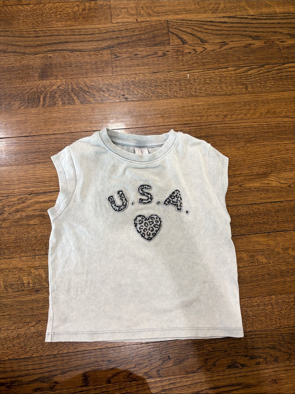 Zara White Kids USA Tank Top with Leopard Heart